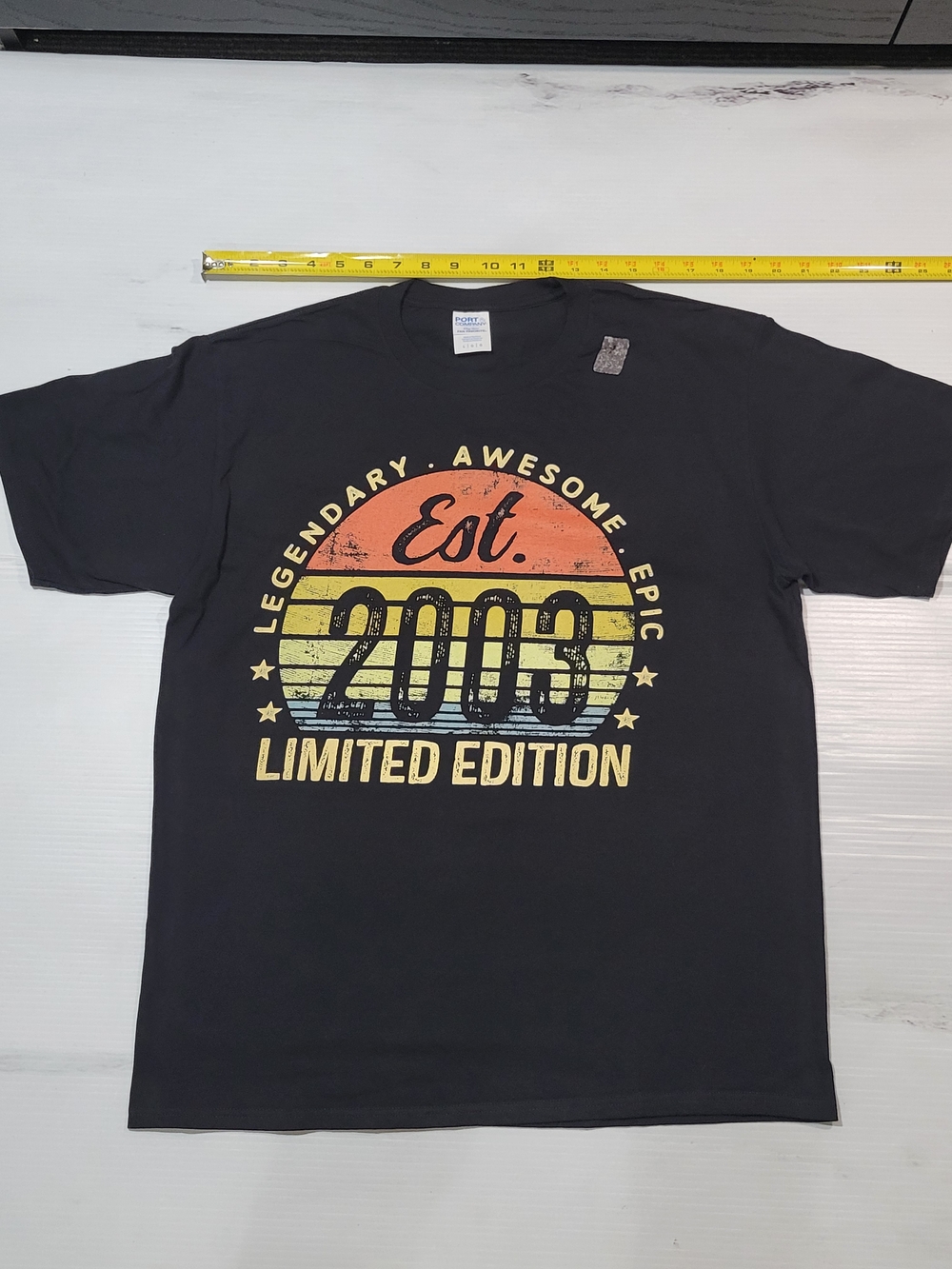 Port and Company Black Tee with Retro Sunset Graphic